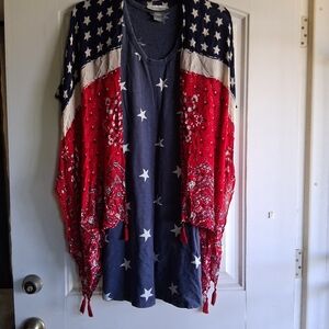 Sleeveless Navy Star Print Dress With Shawl